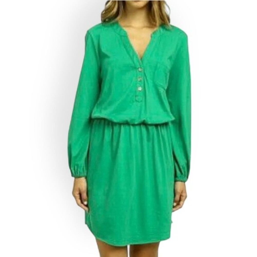 Lilly Pulitzer Green Beckett Drop Waist Long Sleeve Shirt Dress
